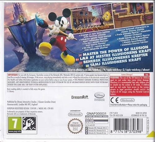 Epic Mickey - Power of Illusion - Nintendo 3DS Spil (B Grade) (Genbrug)